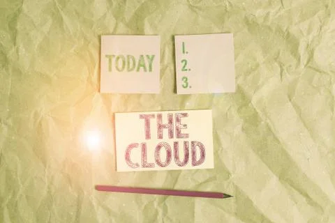 Handwriting text The Cloud. Concept meaning Programs used in Storing Accessing 库存照片
