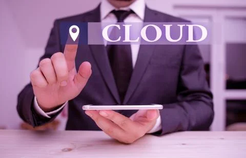 Handwriting text Cloud. Concept meaning anything that involves delivering hosted Foto stock