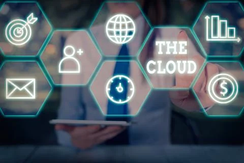 Handwriting text The Cloud. Concept meaning Programs used in Storing Accessing 스톡 사진
