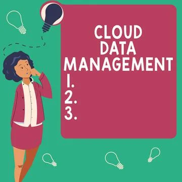 Handwriting text Cloud Data Management, Business overview A technique to mana Stock Illustration