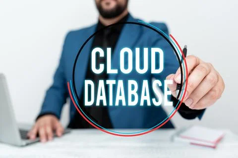 Handwriting text Cloud Database. Concept meaning optimized or built for a Foto stock