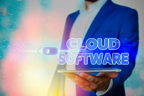 Handwriting text Cloud Software. Concept meaning Programs used in Storing 스톡 사진