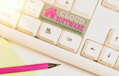 Handwriting text Cloud Software. Concept meaning Programs used in Storing 库存照片