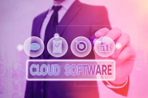 Handwriting text Cloud Software. Concept meaning Programs used in Storing 스톡 사진