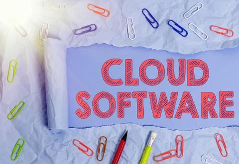 Handwriting text Cloud Software. Concept meaning Programs used in Storing 스톡 사진