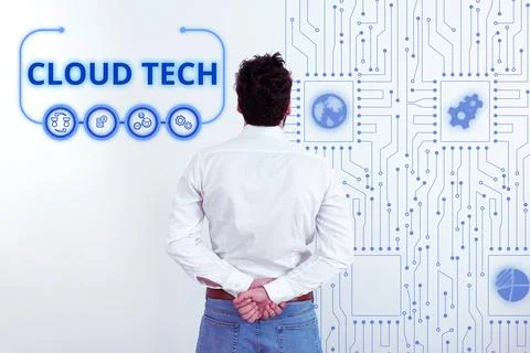 Handwriting text Cloud Tech. Business showcase storing and accessing data and Foto stock