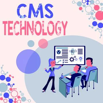 Handwriting text Cms Technology. Business overview programs that are used to Stock Illustration