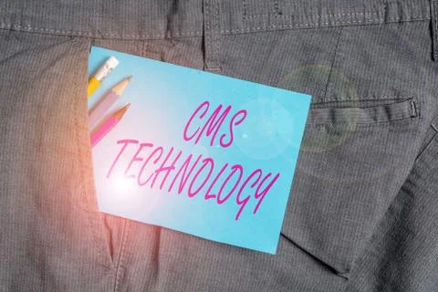 Handwriting text Cms Technology. Concept meaning programs that are used to Stockfoto's