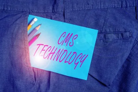 Handwriting text Cms Technology. Concept meaning programs that are used to Stockfoto's