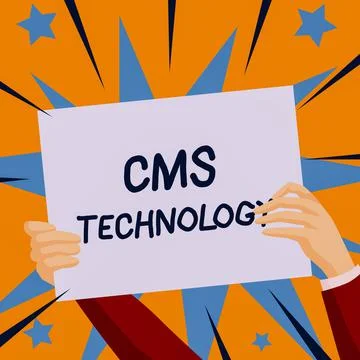 Handwriting text Cms Technology. Word Written on programs that are used to 库存插图