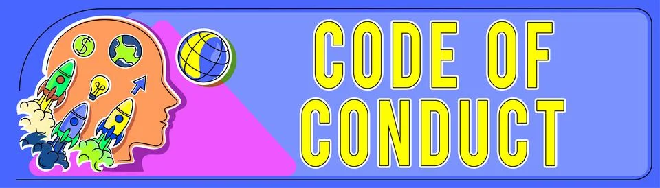 Handwriting text Code Of Conduct. Business overview Ethics rules moral codes  Stock Illustration