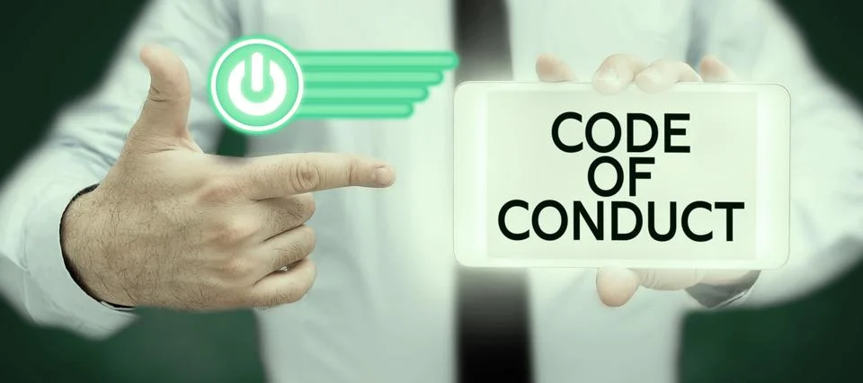 Handwriting text Code Of Conduct. Business concept Ethics rules moral codes 写真素材