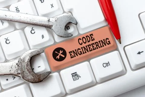 Handwriting text Code Engineering. Business approach application of engineering Stock Photos