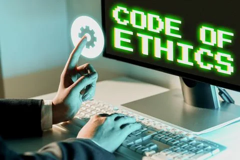 Handwriting text Code Of Ethics. Conceptual photo Moral Rules Ethical Integrity Stockfoto's