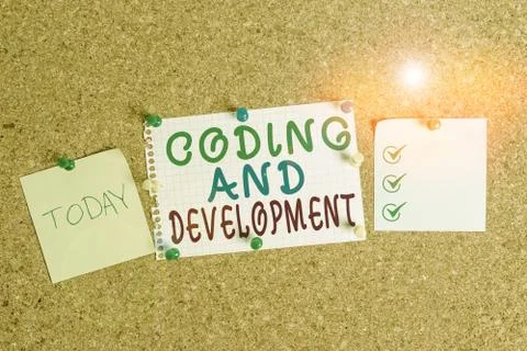 Handwriting text Coding And Development. Concept meaning Programming Building Stock Photos