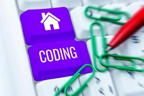 Handwriting text Coding. Business idea assigning code to something for Stock Photos