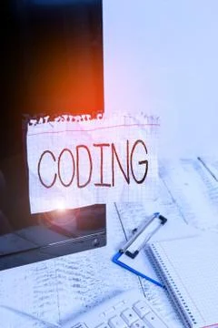 Handwriting text Coding. Concept meaning assigning code to something for Stockfoto's