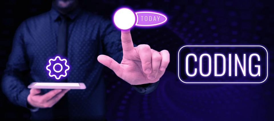 Handwriting text Coding. Internet Concept assigning code to something for Stockfoto's