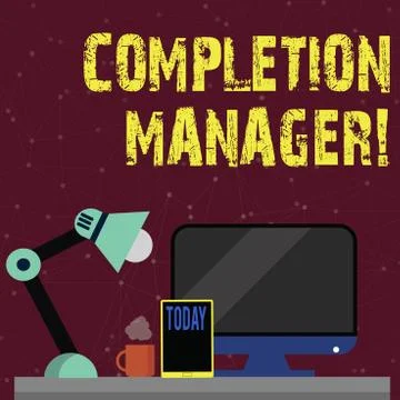 Handwriting text Completion Manager. Concept meaning oversees all aspects of Stock Illustration