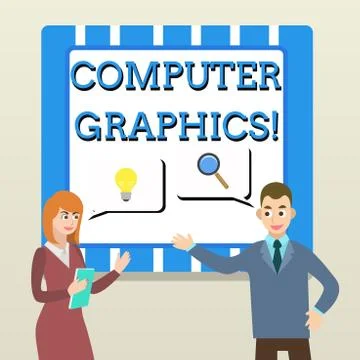 Handwriting text Computer Graphics. Concept meaning visual representations of Illustrazione stock