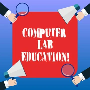 Handwriting text Computer Lab Education. Concept meaning Room or space equipped Stock Illustration