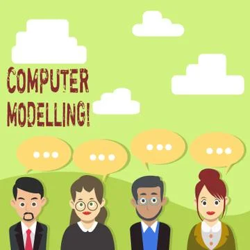 Handwriting text Computer Modelling. Concept meaning using a computer to make a Stock Illustration