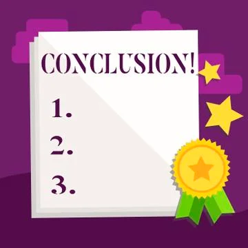 Handwriting text Conclusion. Concept meaning Results analysis Final decision End Ilustración de archivo