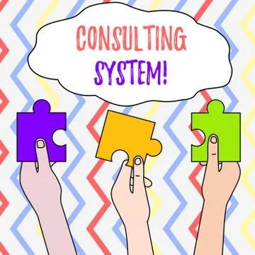 Handwriting text Consulting System. Concept meaning Helping firms improve Stockillustratie