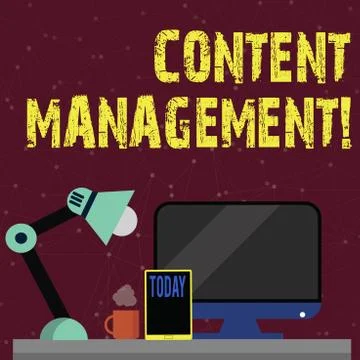 Handwriting text Content Management. Concept meaning programs used to create and Stock Illustration