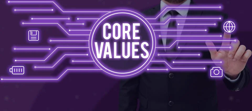 Handwriting text Core Values, Internet Concept principles which guide and det Stock Photos