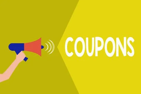 Handwriting text Coupons. Concept meaning Certificate Ticket Label for discount Illustrazione stock