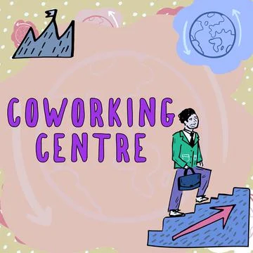 Handwriting text Coworking Centreshared workplace often office and independent Illustrazione stock