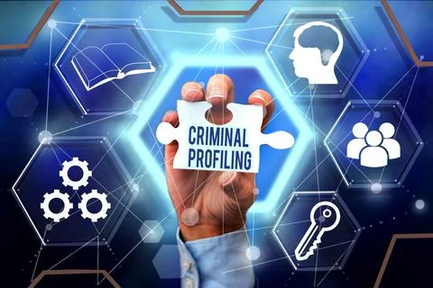 Handwriting text Criminal Profiling. Concept meaning Develop profiles for Foto stock