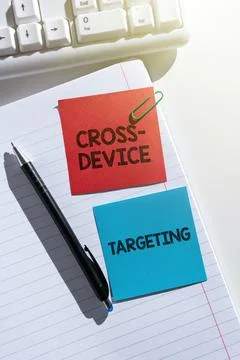 Handwriting text Cross Device Targeting. Word for identifying delivering ads to Stock Photos