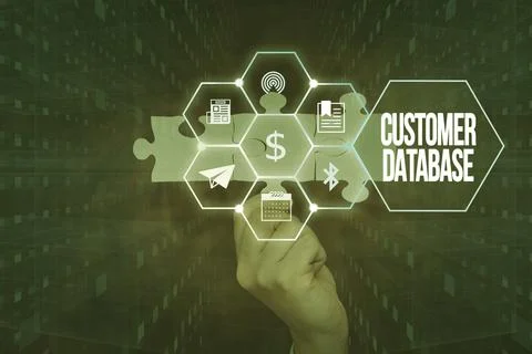 Handwriting text Customer Database. Business approach uptodate on customer Stock Photos