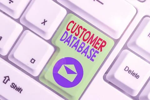 Handwriting text Customer Database. Concept meaning uptodate on customer Stock Photos