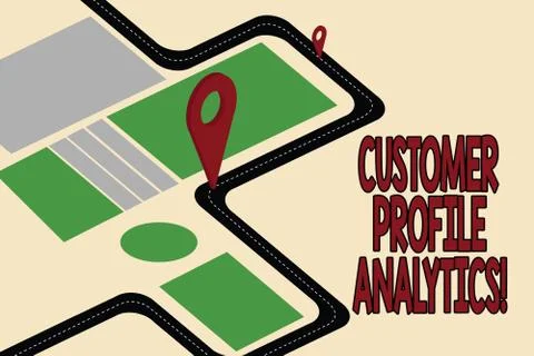 Handwriting text Customer Profile Analytics. Concept meaning Customer profile or Illustrazione stock