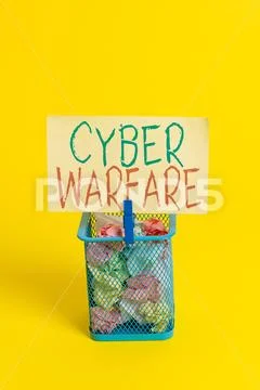 Handwriting text Cyber Warfare. Concept meaning Virtual War Hackers System Stock Photos