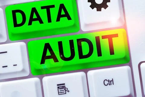 Handwriting text Data Audit. Word Written on auditing of data to assess its Stock Photos