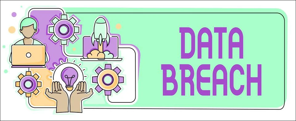 Handwriting text Data Breach. Concept meaning security incident where sensitive Stock Illustration