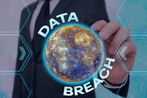 Handwriting text Data Breach. Concept meaning unauthorized release of 库存照片