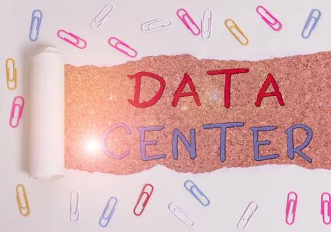 Handwriting text Data Center. Concept meaning a repository that houses computing Stock Photos