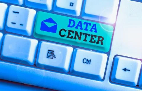 Handwriting text Data Center. Concept meaning a repository that houses computing Stock Photos