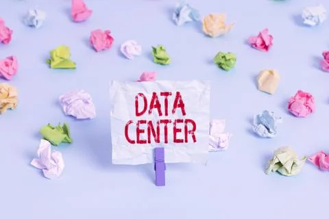 Handwriting text Data Center. Concept meaning a repository that houses computing Stock Photos