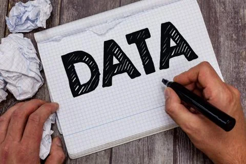 Handwriting text Data. Concept meaning Piece of information Facts and statist Foto stock