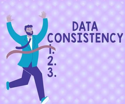 Handwriting text Data Consistency. Business showcase data values are the same Stock Illustration