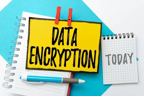 Handwriting text Data Encryption. Business overview Symmetrickey algorithm for Stock Photos
