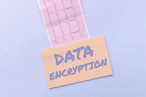 Handwriting text Data Encryption. Business showcase Symmetrickey algorithm for Stock Photos