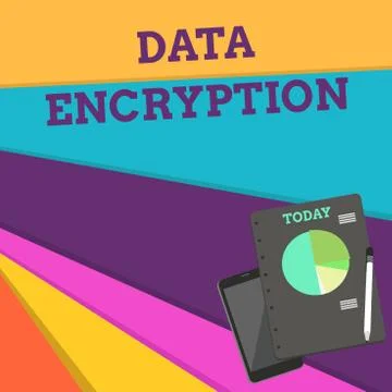 Handwriting text Data Encryption. Concept meaning Symmetrickey algorithm for the 库存插图