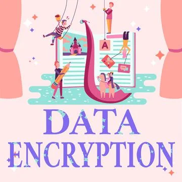 Handwriting text Data Encryption. Concept meaning Conversion of data into code Stock Illustration